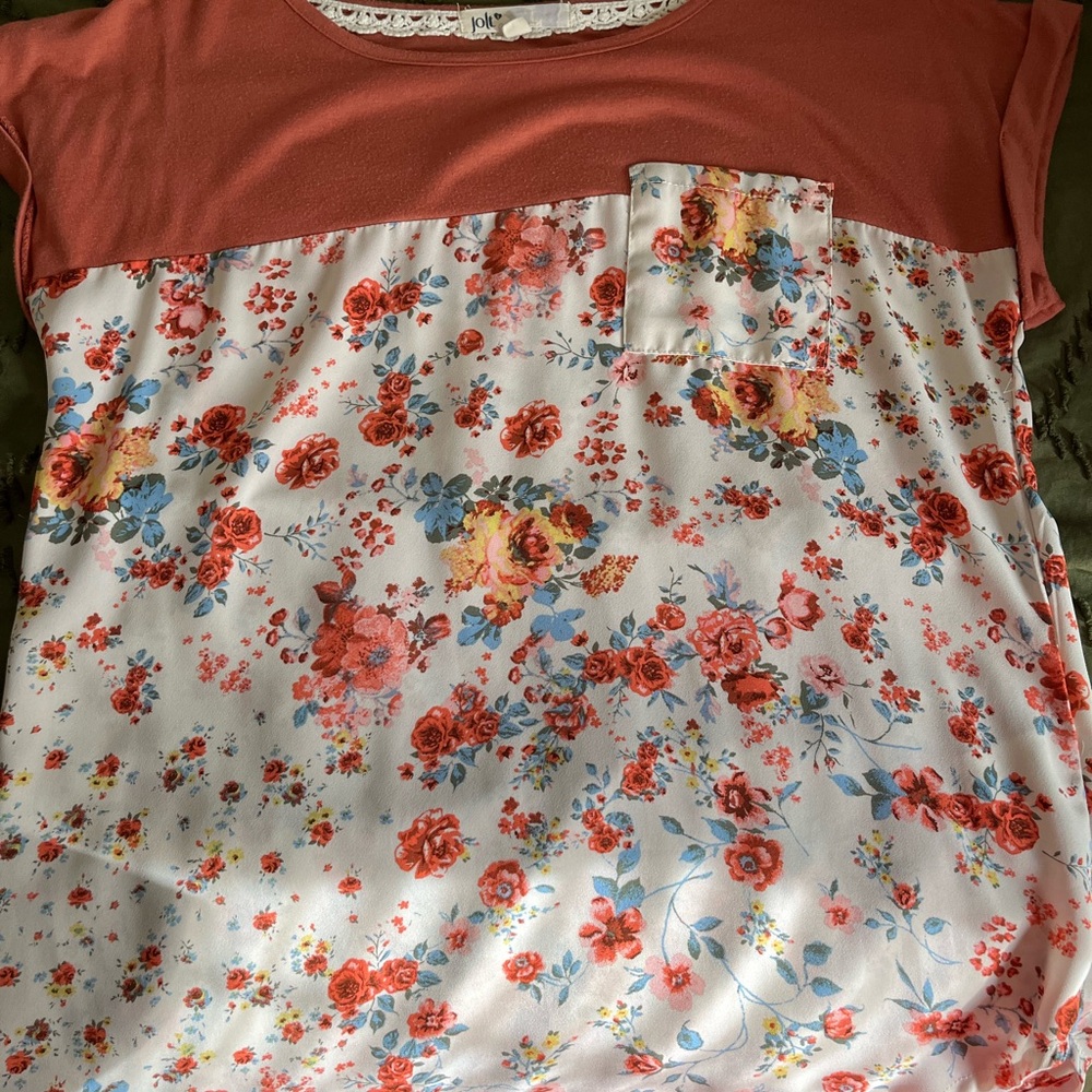 Jolt Women's Floral Blouse - Coral and White